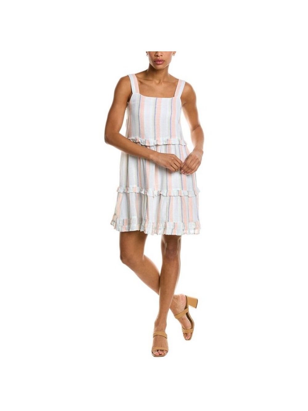 Rails Sandy Striped Tiered Sundress - Peach, Blue & Cream Linen Blend